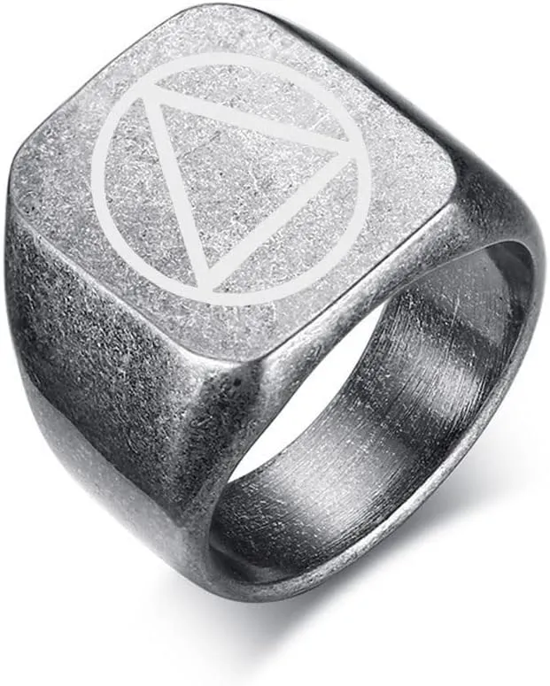 Personalized Sobriety Gift for Men,Stainless Steel Customized Signet Band NA Sober Addiction Recovery Ring AA Alcoholics Anonymous Inspirational Jewelry for Him,Size 7-12