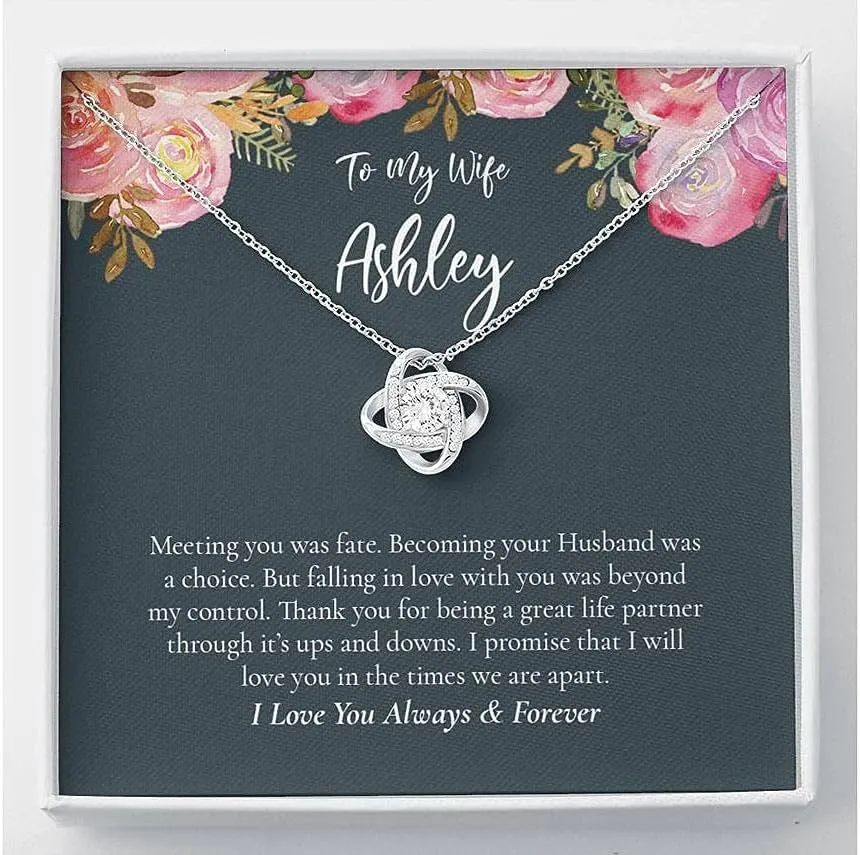 Personalized Wife Necklace from Husband, Custom Name Necklace with Floral Quote Card, Sentimental Romantic Birthday Gift for Wife Necklaces styles On Birthday, Christmas, Xmas, Anniversary