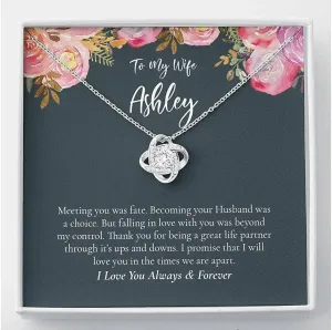 Personalized Wife Necklace from Husband, Custom Name Necklace with Floral Quote Card, Sentimental Romantic Birthday Gift for Wife Necklaces styles On Birthday, Christmas, Xmas, Anniversary