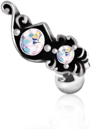 Pierced Owl 16G Stainless Steel CZ Crystal Ornate Aurora Borealis Gem Design Cartilage Helix Tragus Stud Earring