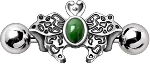 Pierced Owl 16GA Stainless Steel Ornate Green Beaded Butterfly Cartilage Cuff Earring