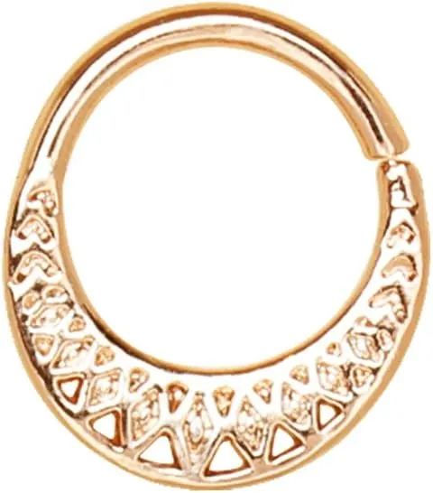 Pierced Owl Rose Gold Plated 316L Stainless Steel Ornate Tribal Septum Ring