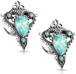 Pierced Owl - Stainless Steel Jade Green Opalite Tear Drop Ornate Tribal Shield Double Flared Plug Gauges, Sold As Pair