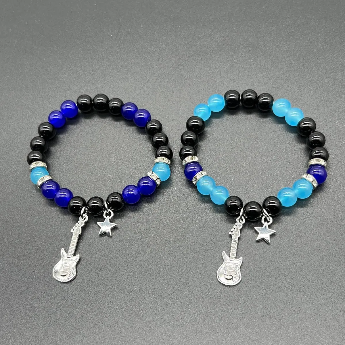Pingyongchang Y2k Guitar Star Matching Bracelets for Women Rose Flower Stone Beads Stretch Bracelet Friendship Couples Relationship Distance Bracelet for Women Men