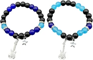 Pingyongchang Y2k Guitar Star Matching Bracelets for Women Rose Flower Stone Beads Stretch Bracelet Friendship Couples Relationship Distance Bracelet for Women Men