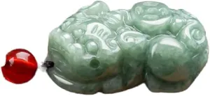 Pixiu Jade Necklace Real Grade A Certified Burma Jadeite Porsperity Jade Pendant Lucky Charm Feng Shui Jadeite Wealth Pendant Gift for Men Women Pi Xiu Pi Yao Attract Wealth Good Luck