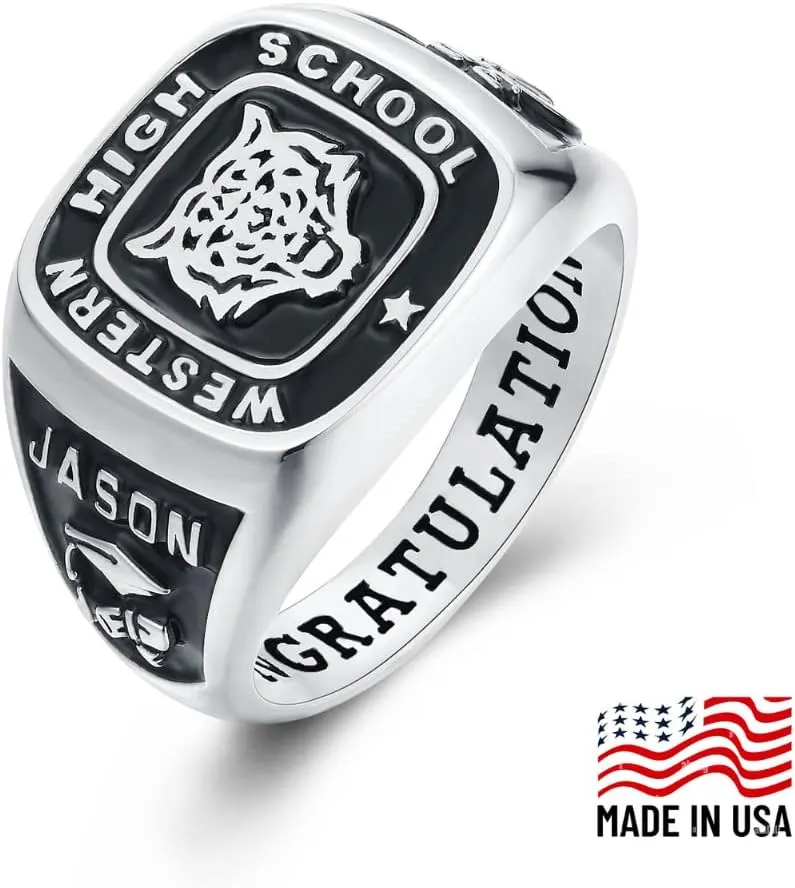 PJM Mementos USA Premium Class Ring Authentic Class Ring for Men  Signet Collection  Genuine 925 Sterling Silver or 10KT Gold  Customized High School College University Men's Class Ring  Graduation Gifts