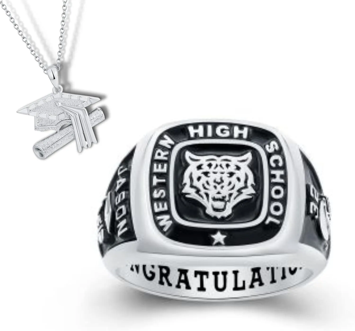 PJM Mementos USA Premium Class Ring Authentic Class Ring for Men  Signet Collection  Genuine 925 Sterling Silver or 10KT Gold  Customized High School College University Men's Class Ring  Graduation Gifts