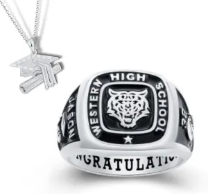 PJM Mementos USA Premium Class Ring Authentic Class Ring for Men  Signet Collection  Genuine 925 Sterling Silver or 10KT Gold  Customized High School College University Men's Class Ring  Graduation Gifts