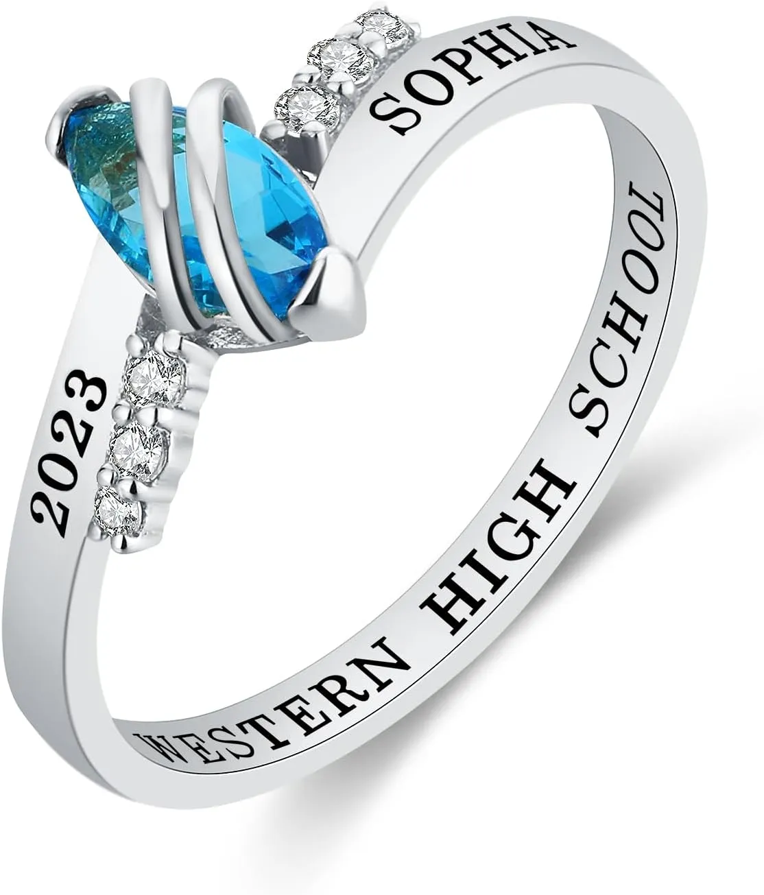 PJM Mementos USA Premium Class Ring Authentic Class Ring for Women  Moonlight Collection  Genuine 925 Sterling Silver - Customized High School College University Women's Class Ring  Graduation Gifts
