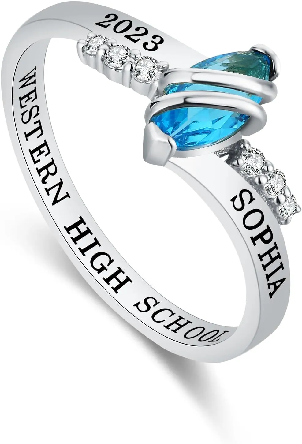 PJM Mementos USA Premium Class Ring Authentic Class Ring for Women  Moonlight Collection  Genuine 925 Sterling Silver - Customized High School College University Women's Class Ring  Graduation Gifts