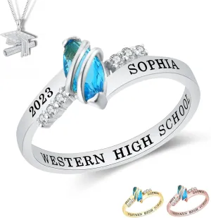 PJM Mementos USA Premium Class Ring Authentic Class Ring for Women  Moonlight Collection  Genuine 925 Sterling Silver - Customized High School College University Women's Class Ring  Graduation Gifts