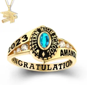 PJM Mementos USA Premium Class Ring Authentic Class Ring for Women  Pageantry Collection  Genuine 925 Sterling Silver or 10KT Gold  Customized High School College University Women's Class Ring  Graduation Gifts