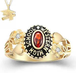 PJM Mementos USA Premium Class Ring Authentic Class Ring for Women  Petite Flower Collection  Genuine 925 Sterling Silver or 10KT Gold  Customized High School College University Women's Class Ring  Graduation Gifts