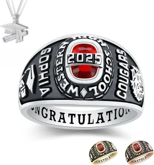 PJM Mementos USA Premium Class Ring Authentic Class Ring for Women  Royal Collection  Genuine 925 Sterling Silver or 10KT Gold  Customized High School College University Women's Class Ring  Graduation Gifts