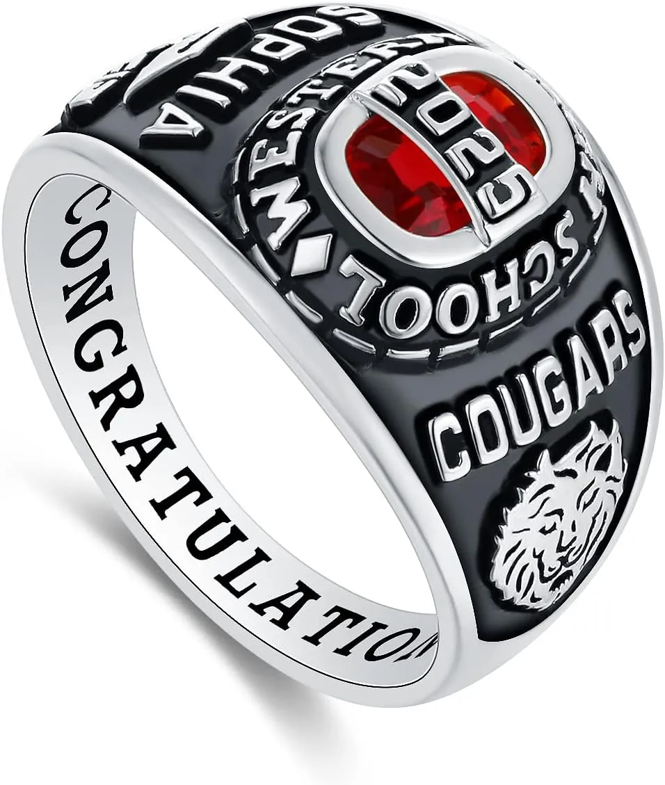PJM Mementos USA Premium Class Ring Authentic Class Ring for Women  Royal Collection  Genuine 925 Sterling Silver or 10KT Gold  Customized High School College University Women's Class Ring  Graduation Gifts