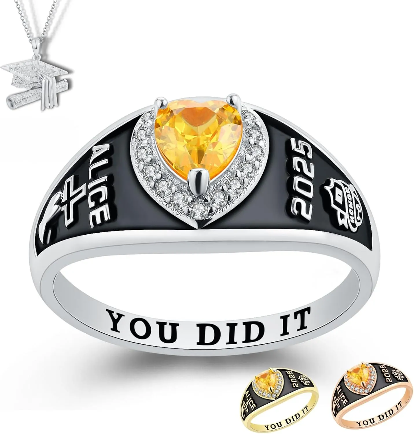 PJM Mementos USA Premium Class Ring Customized Sterling Silver or 10 KT Gold Women Class Ring  Lovely Collection  High School and College Class Ring