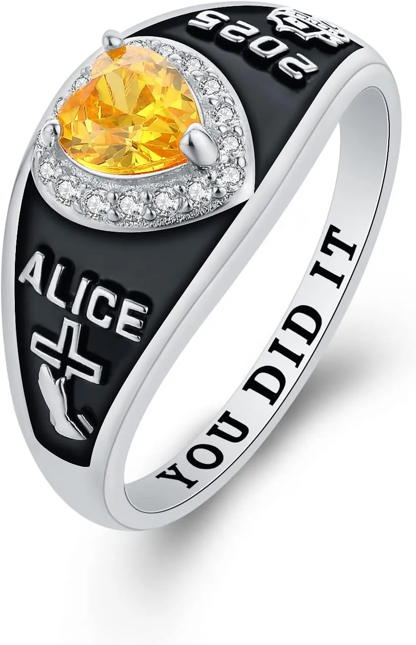 PJM Mementos USA Premium Class Ring Customized Sterling Silver or 10 KT Gold Women Class Ring  Lovely Collection  High School and College Class Ring