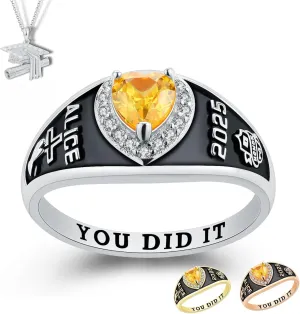 PJM Mementos USA Premium Class Ring Customized Sterling Silver or 10 KT Gold Women Class Ring  Lovely Collection  High School and College Class Ring