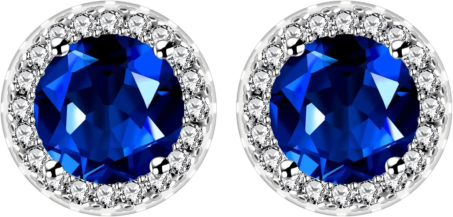 Platinum Plated Round Simulated Diamond Halo Earrings - Cubic Zirconia Stud Earring for Women YA5034