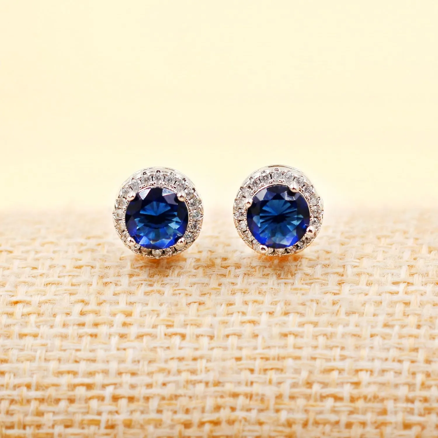 Platinum Plated Round Simulated Diamond Halo Earrings - Cubic Zirconia Stud Earring for Women YA5034