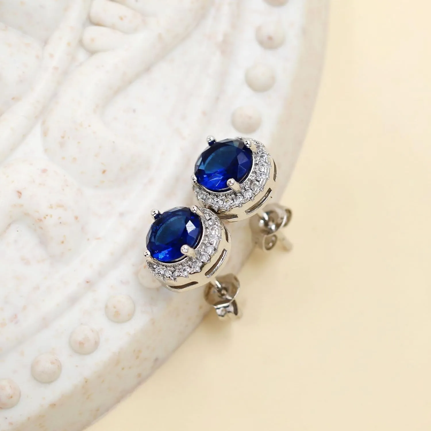 Platinum Plated Round Simulated Diamond Halo Earrings - Cubic Zirconia Stud Earring for Women YA5034