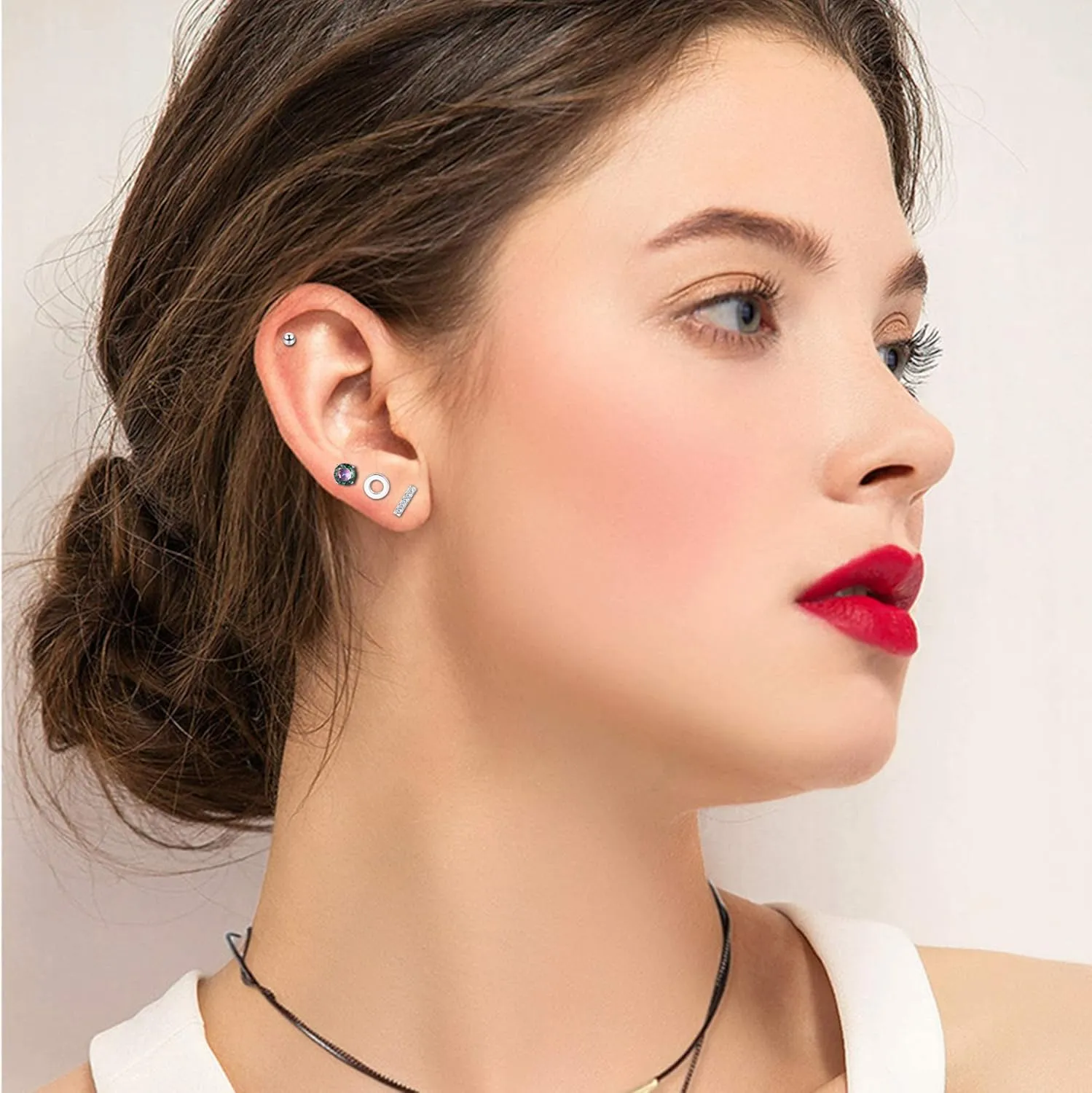 PLOMFOV 20G Stainless Steel Stud Earrings for Women Multipack Cartilage Earring for Men Ball Small CZ Heart Flower Star Flat Back Earrings Helix Piercing Jewelry