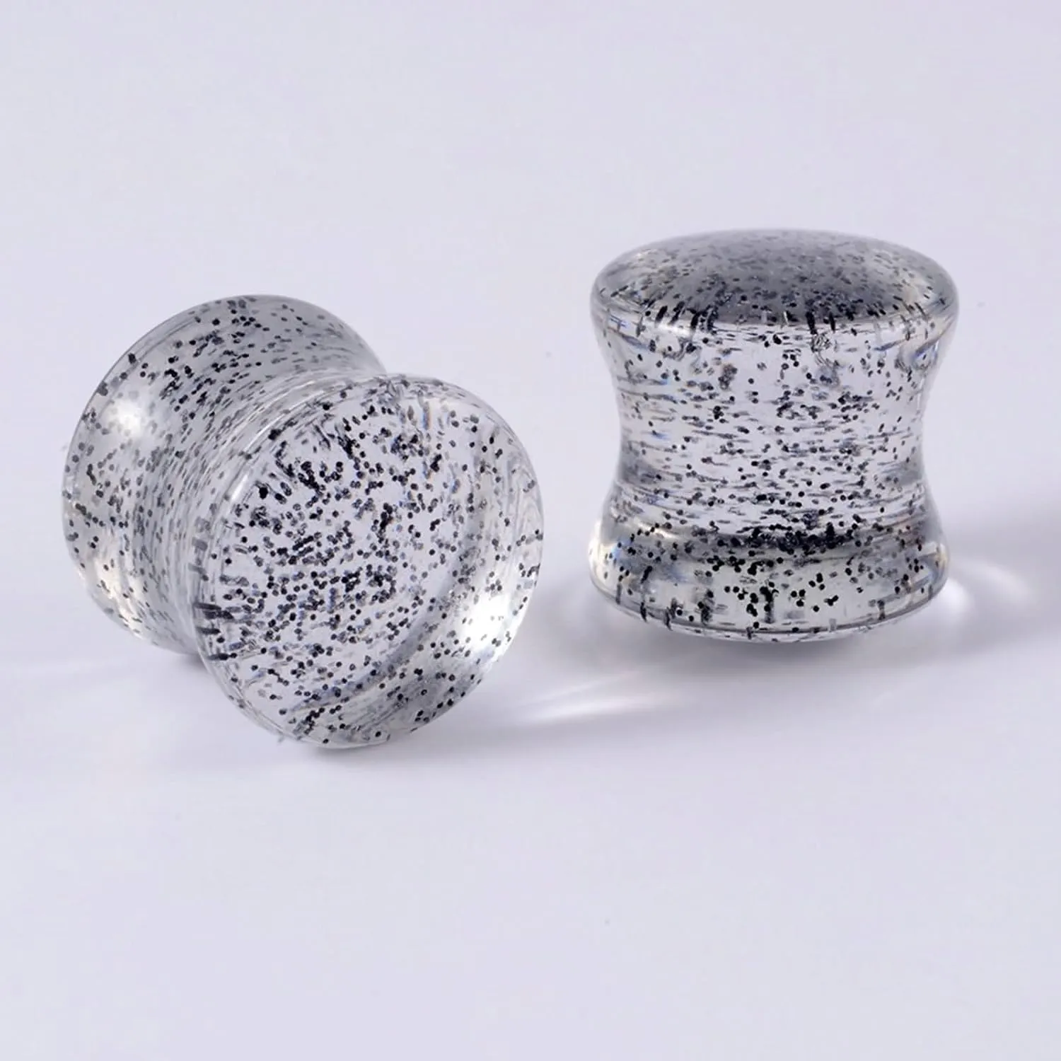 Plugs for Women Ears, Acrylic Tunnels for Women Ears with Pink Sequins Unisex Piercing Gauge Earrings 2pcs