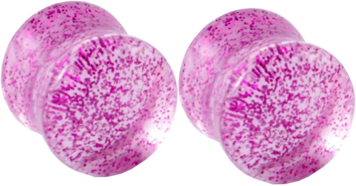 Plugs for Women Ears, Acrylic Tunnels for Women Ears with Pink Sequins Unisex Piercing Gauge Earrings 2pcs