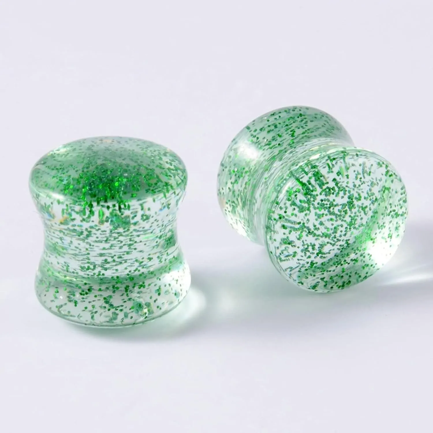 Plugs for Women Ears, Acrylic Tunnels for Women Ears with Pink Sequins Unisex Piercing Gauge Earrings 2pcs