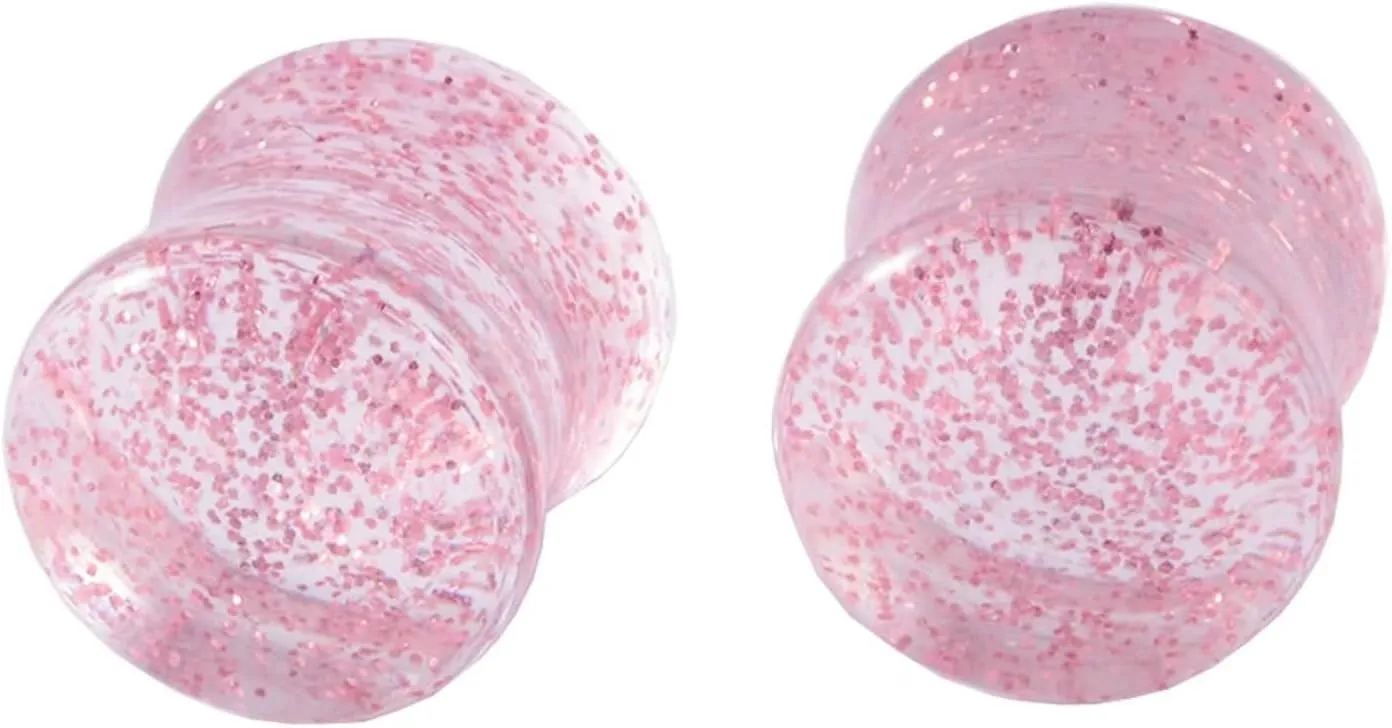 Plugs for Women Ears, Acrylic Tunnels for Women Ears with Pink Sequins Unisex Piercing Gauge Earrings 2pcs