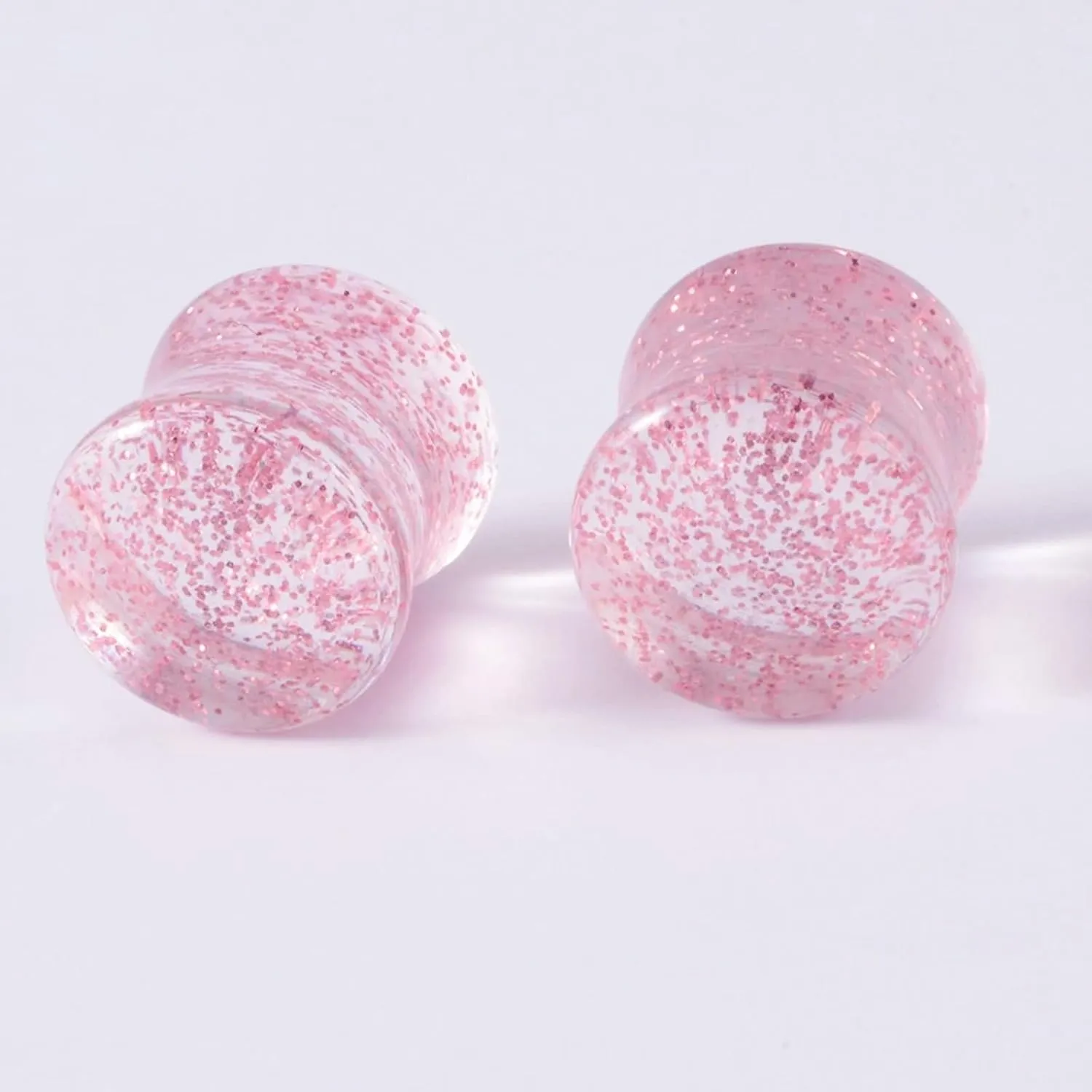 Plugs for Women Ears, Acrylic Tunnels for Women Ears with Pink Sequins Unisex Piercing Gauge Earrings 2pcs