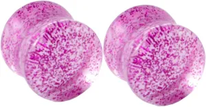 Plugs for Women Ears, Acrylic Tunnels for Women Ears with Pink Sequins Unisex Piercing Gauge Earrings 2pcs