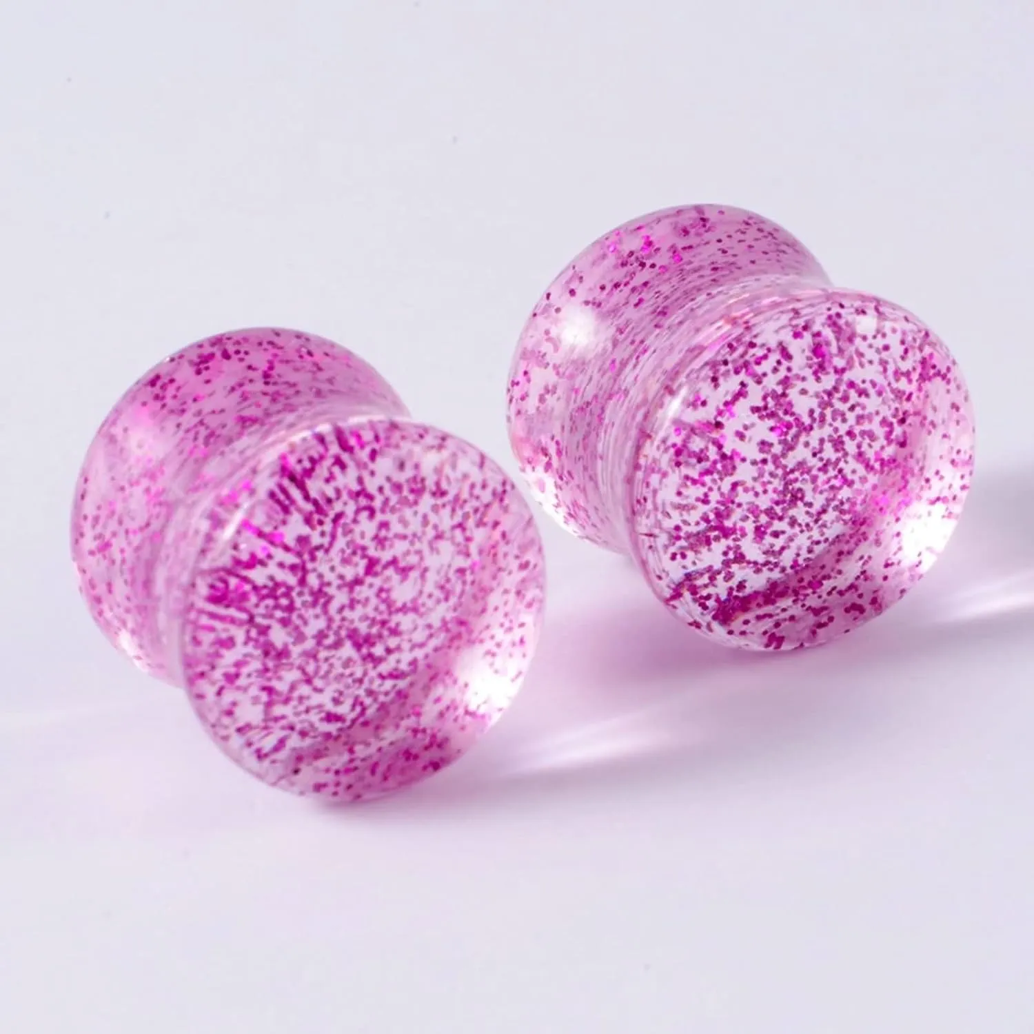 Plugs for Women Ears, Acrylic Tunnels for Women Ears with Pink Sequins Unisex Piercing Gauge Earrings 2pcs