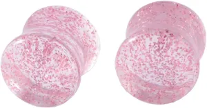 Plugs for Women Ears, Acrylic Tunnels for Women Ears with Pink Sequins Unisex Piercing Gauge Earrings 2pcs