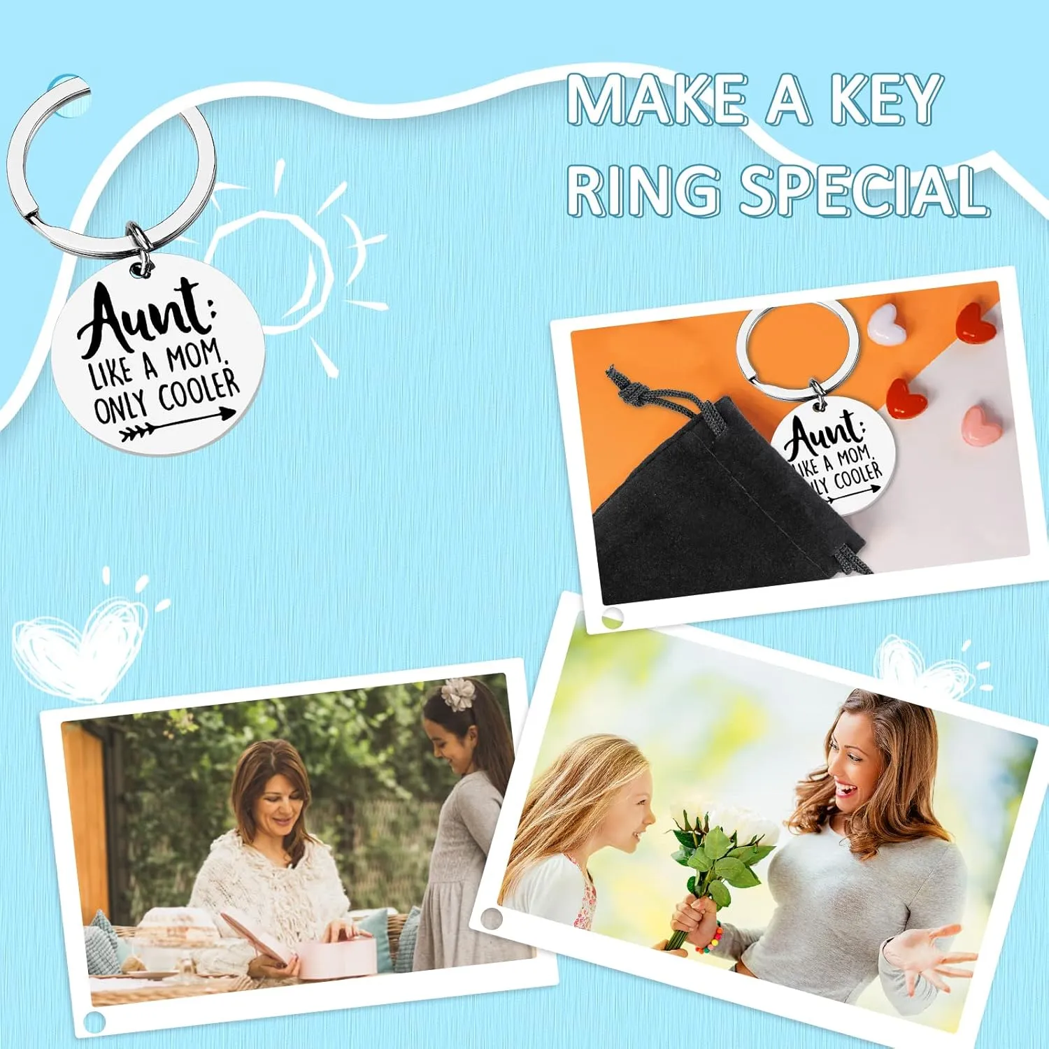 PLwelth Aunt Gifts Keychain Cute Auntie Keyring from Niece Nephew Personalized Charm Gift for Birthday Christmas Mothers Day