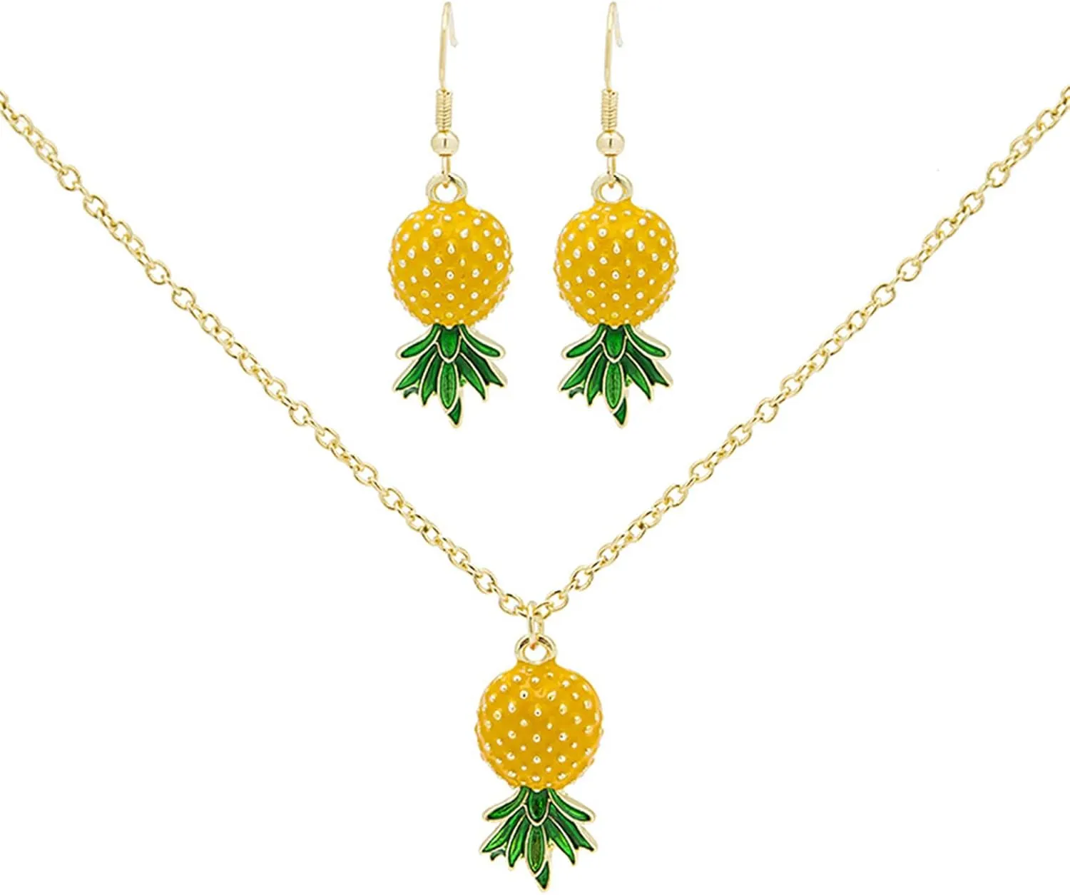 POYAMUSE Lovely Tropical Fruits Jewelry Set, Pineapple Necklace Earrings Set for Tropical Destination Trip Jewelry Gift-pineapple