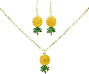 POYAMUSE Lovely Tropical Fruits Jewelry Set, Pineapple Necklace Earrings Set for Tropical Destination Trip Jewelry Gift-pineapple
