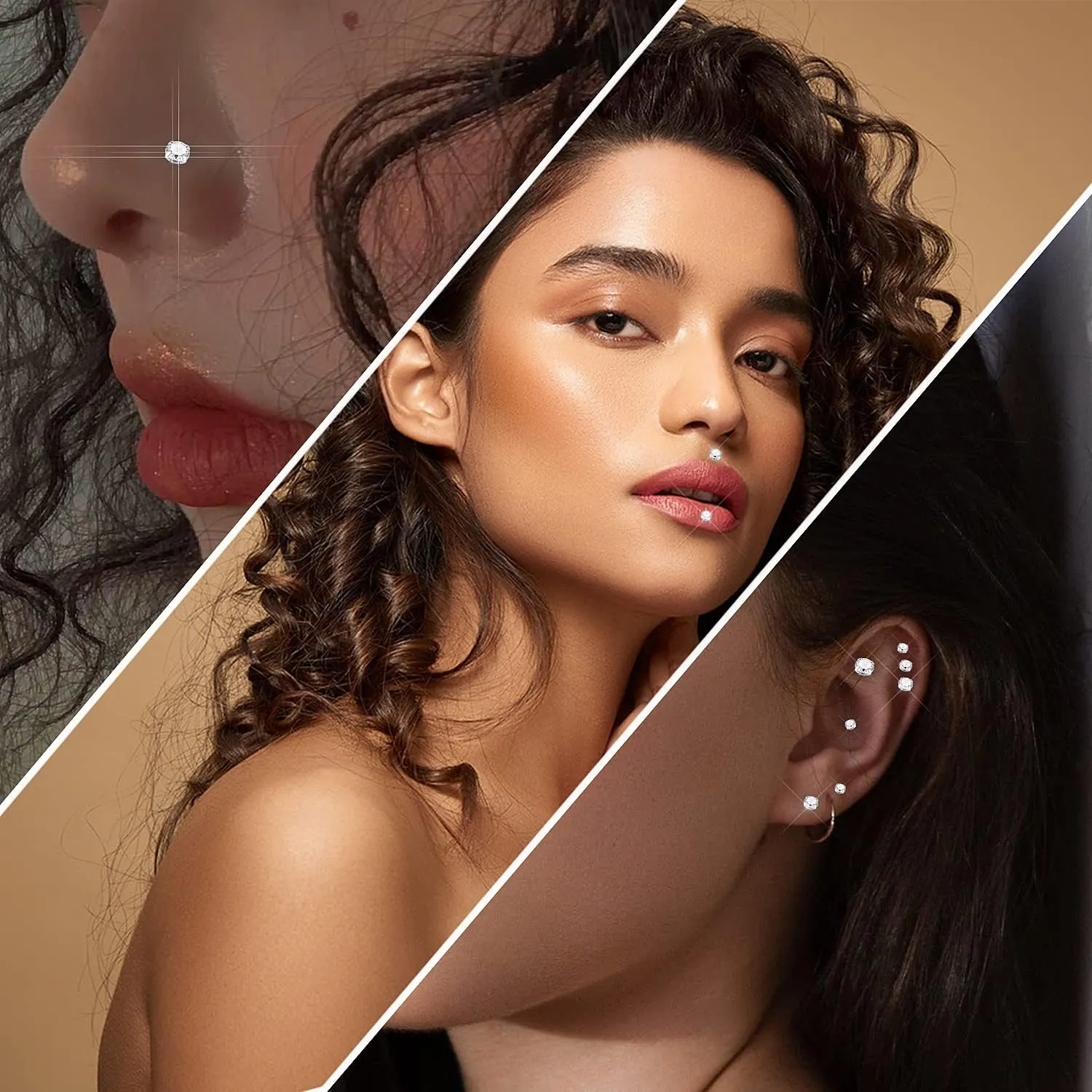 Prjndjw 16G 18G 20G Flat Back Nose Rings Studs Earrings Surgical Steel Threadless Nose Studs Straight Cartilage Earrings for Women Men Diamond CZ 1.5mm 2mm 2.5mm 3mm Silver Labret Jewelry lip Rings