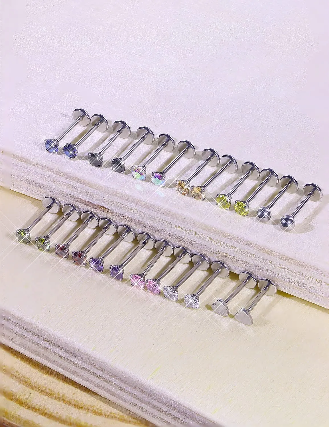 Prjndjw 16G 18G 20G Flat Back Nose Rings Studs Earrings Surgical Steel Threadless Nose Studs Straight Cartilage Earrings for Women Men Diamond CZ 1.5mm 2mm 2.5mm 3mm Silver Labret Jewelry lip Rings