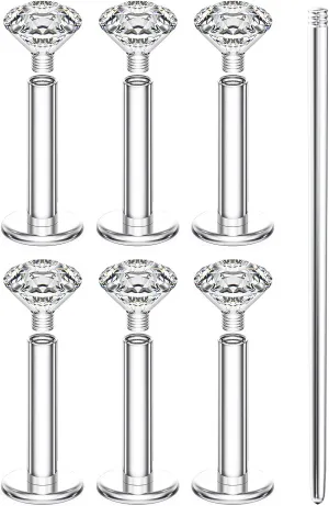 Prjndjw 16G Lip Rings Stud Surgical Steel Internal Thread CZ Stud Piercing For Tragus/Nose/Helix/Conch/Medusa/Lip/Labret - Helix Tragus Cartilage Earring For Women Men 9PCS Piercing Taper