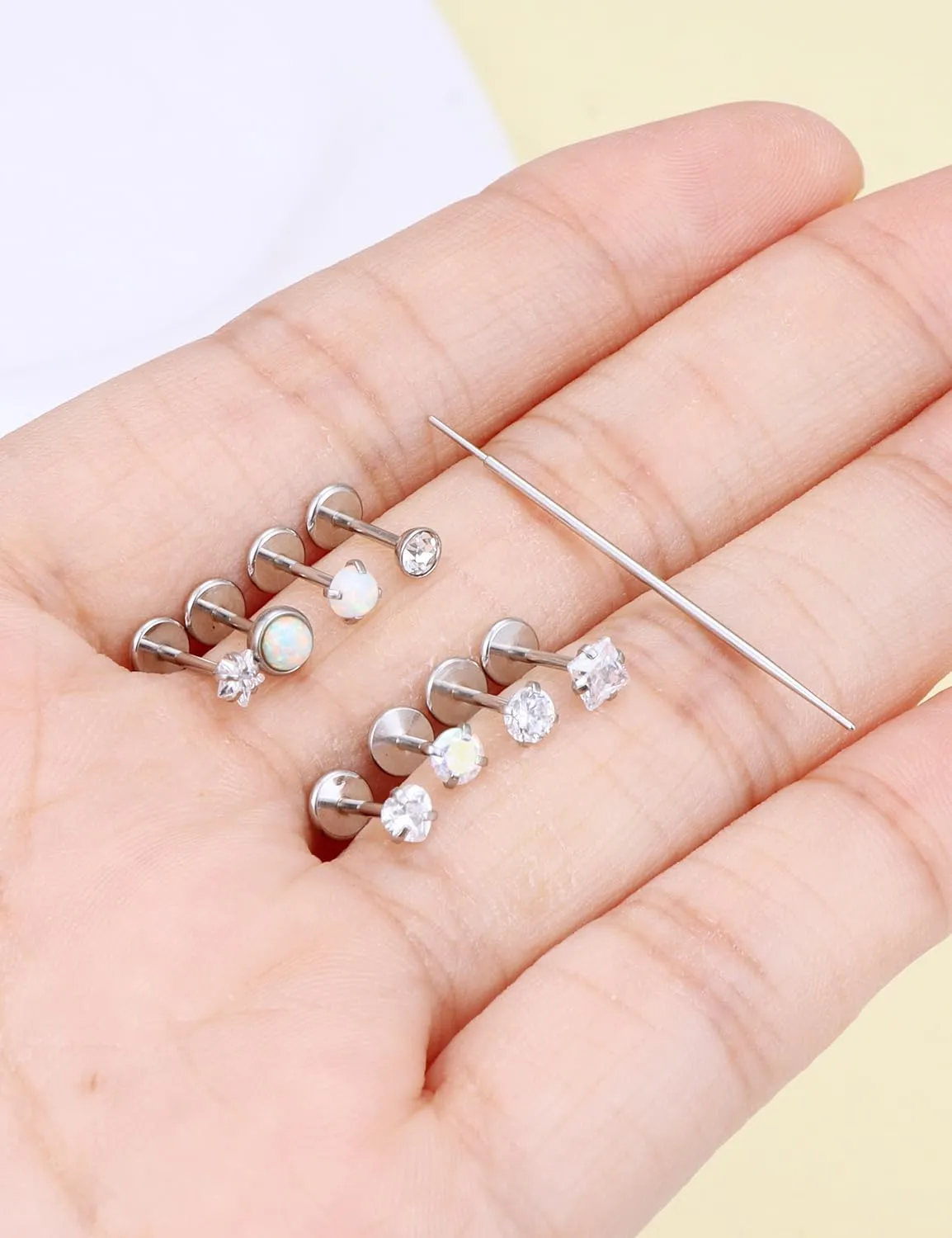 Prjndjw Threadless Nose Rings Stud 20G 18G 16G Flat Back Nose Stud Surgical Steel Push In Nose Rings Opal Heart CZ Hypoallergenic Nose Piercing Lip Medusa Tragus Studs Earrings Piercing Taper