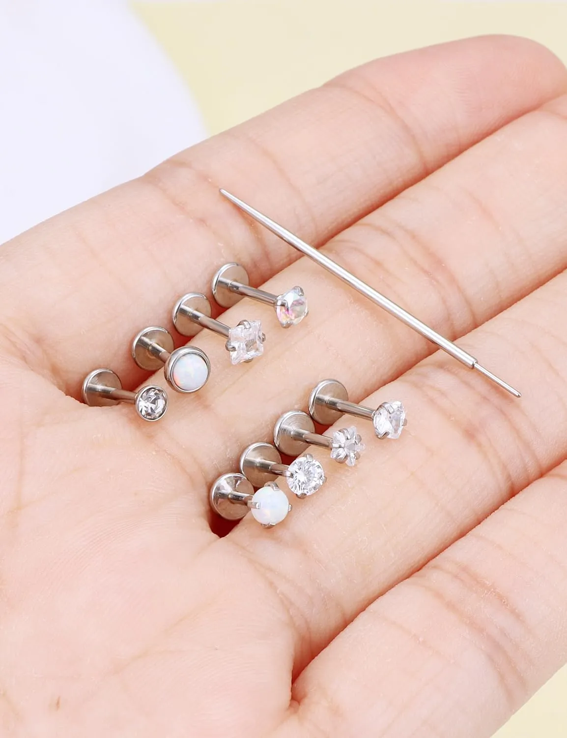 Prjndjw Threadless Nose Rings Stud 20G 18G 16G Flat Back Nose Stud Surgical Steel Push In Nose Rings Opal Heart CZ Hypoallergenic Nose Piercing Lip Medusa Tragus Studs Earrings Piercing Taper