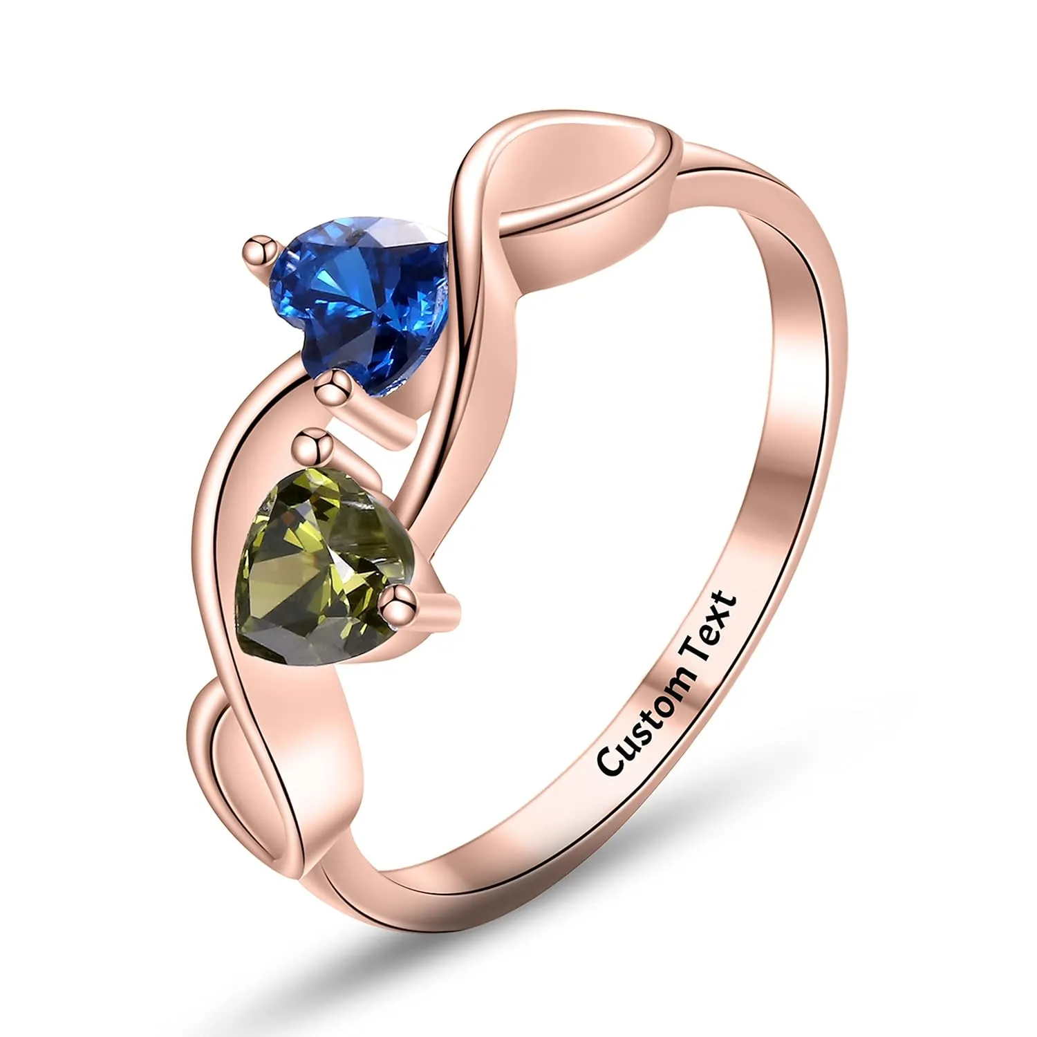 Promise Birthstone Ring 2 Heart Birthstone Women's Infinite Love Ring Couple's Best Friend Mother's Day Gift Personalized Mother and Daughter Jewelry Carving Custom Name Sterling Silver