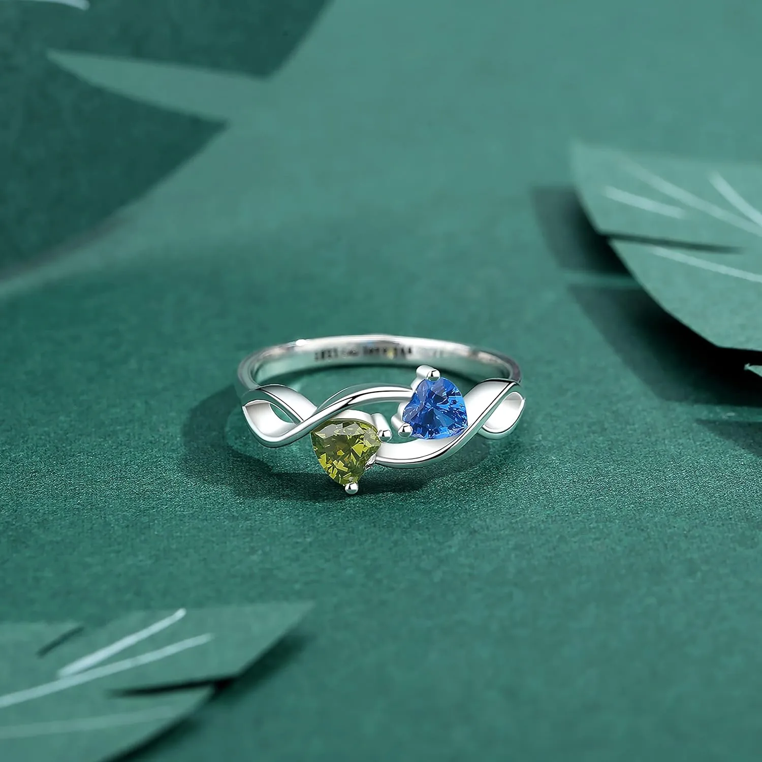 Promise Birthstone Ring 2 Heart Birthstone Women's Infinite Love Ring Couple's Best Friend Mother's Day Gift Personalized Mother and Daughter Jewelry Carving Custom Name Sterling Silver