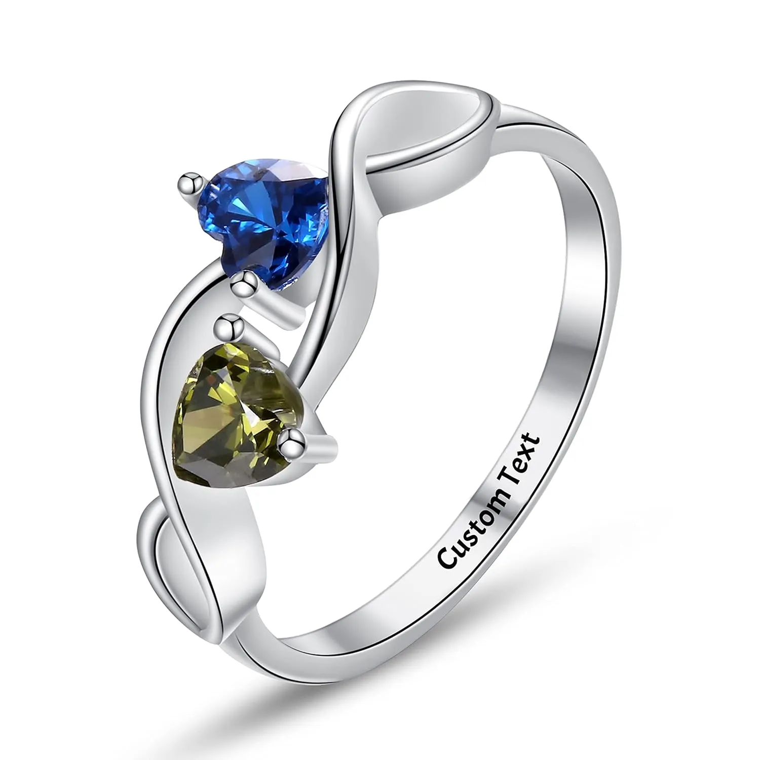 Promise Birthstone Ring 2 Heart Birthstone Women's Infinite Love Ring Couple's Best Friend Mother's Day Gift Personalized Mother and Daughter Jewelry Carving Custom Name Sterling Silver