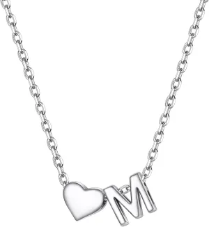 PROSILVER Initial Heart Necklace for Women, 925 Sterling Silver Tiny Heart Letter Necklace Personalized Name Necklace, Come with Box