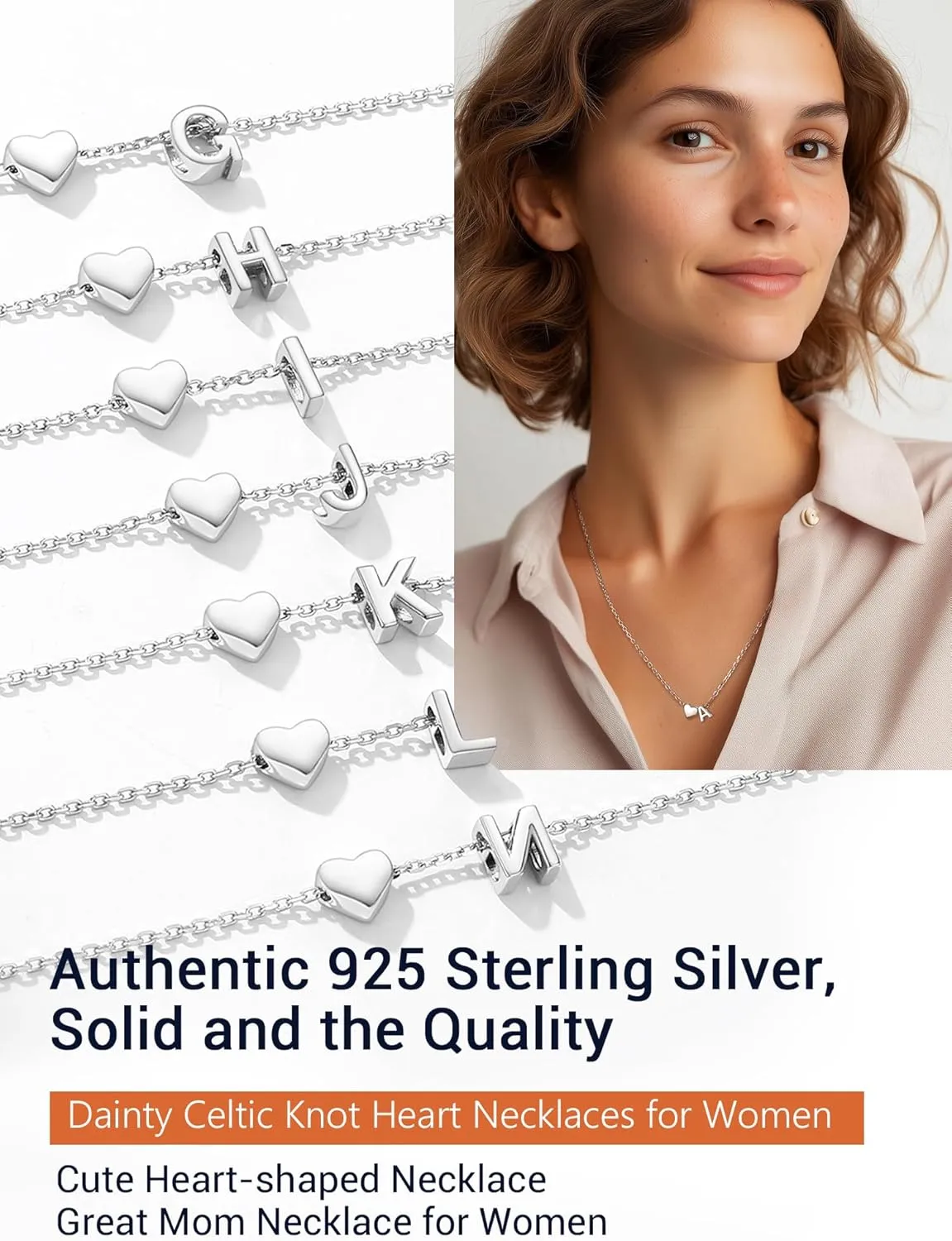 PROSILVER Initial Heart Necklace for Women, 925 Sterling Silver Tiny Heart Letter Necklace Personalized Name Necklace, Come with Box