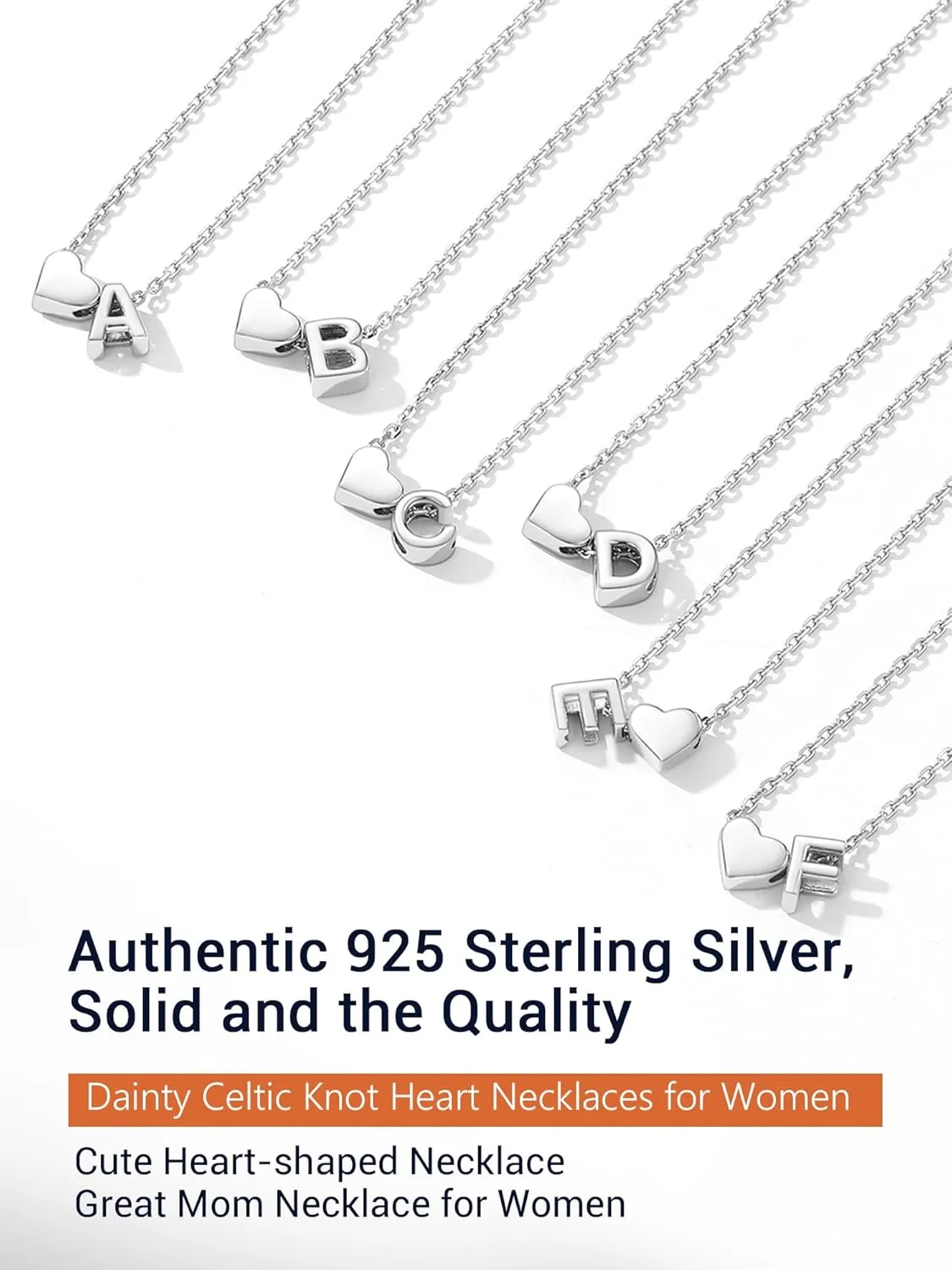 PROSILVER Initial Heart Necklace for Women, 925 Sterling Silver Tiny Heart Letter Necklace Personalized Name Necklace, Come with Box