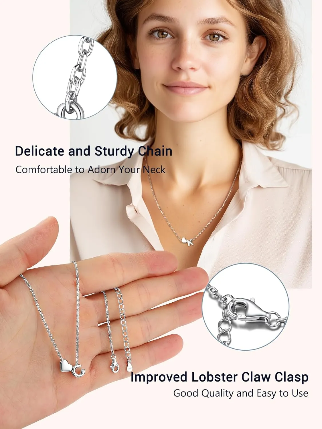 PROSILVER Initial Heart Necklace for Women, 925 Sterling Silver Tiny Heart Letter Necklace Personalized Name Necklace, Come with Box
